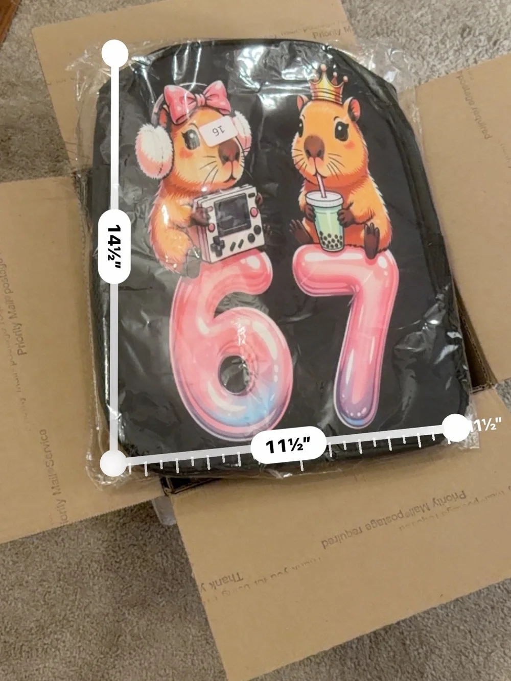 Kids Black Backpack with Pink '67' Hamster Design
